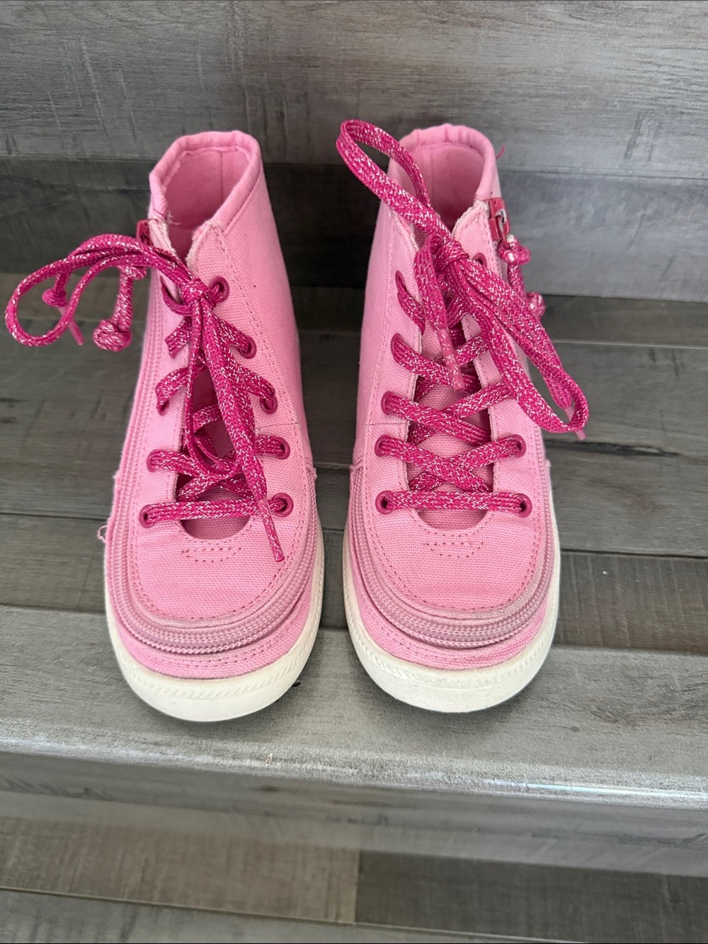 Girls' Pink High-Top Canvas Sneakers with Glitter Laces - adaptive shoes